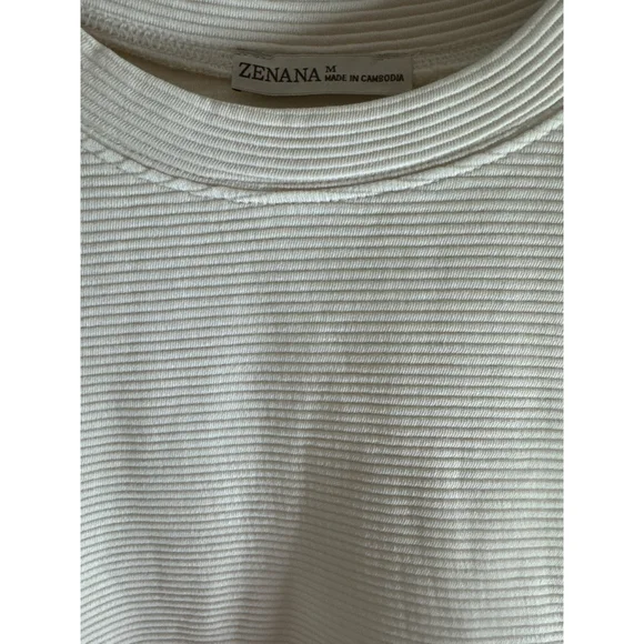 Women's ZENANA Cream Ribbed Sweatshirt M - Picture 3 of 5